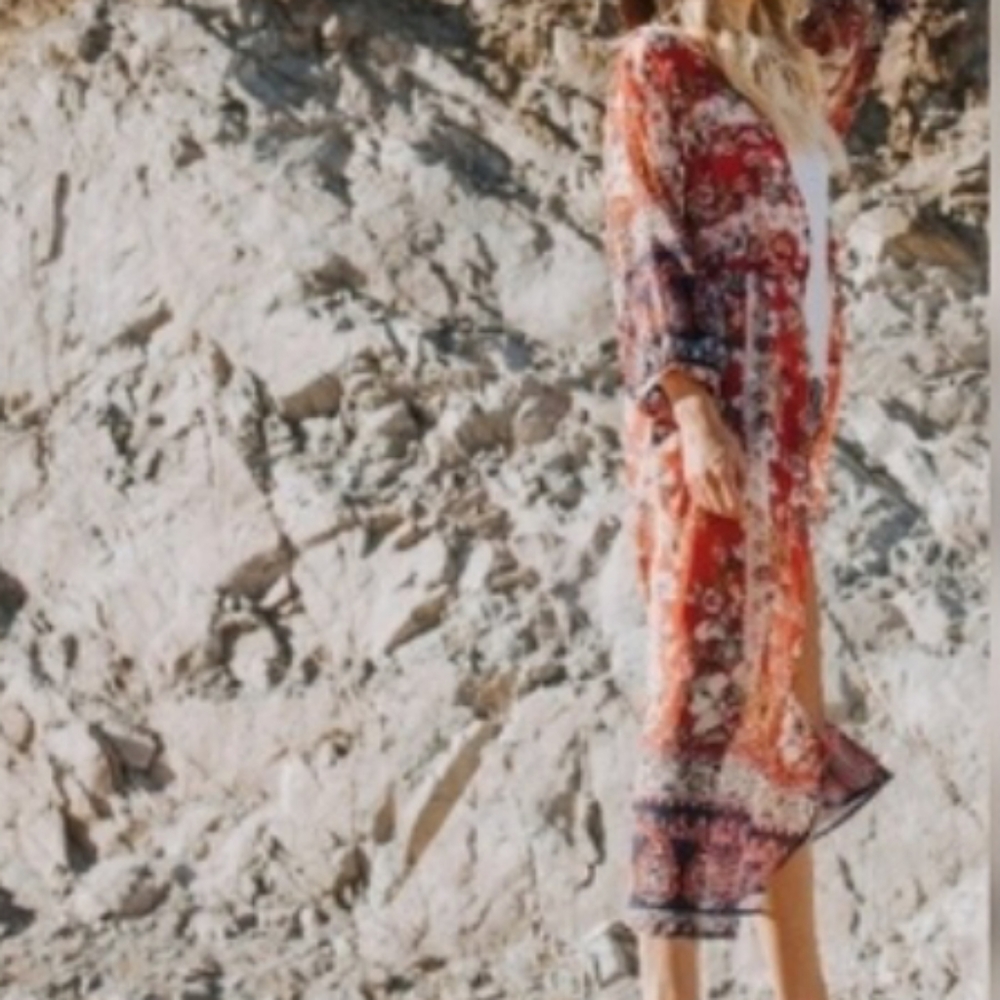 IDYL Duster Floral Berry Red Maxi Sheer NWT HPx3 - Picture 4 of 12